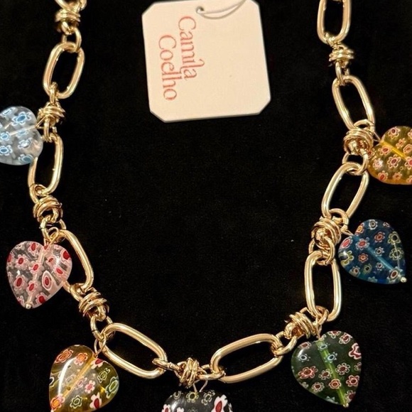 Camila Coehlo Gold Necklace with Multicolor Heart Charms - Picture 2 of 7
